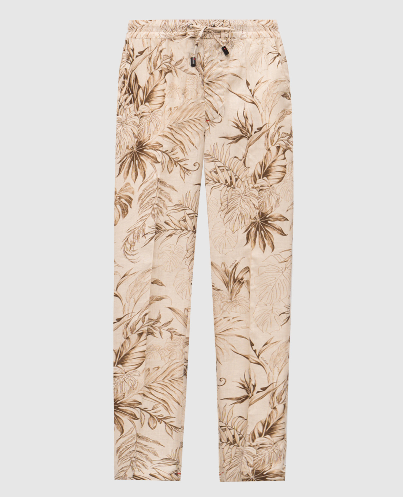 

Бежевые брюки из льна в принт, Бежевый, Зауженные брюки