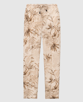 ISAIA Бежевые брюки из льна в принт PNC016C1110