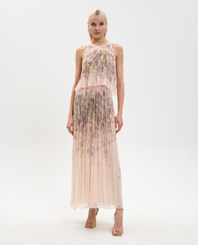 Twinset Бежева сукня в квітковий принт з драпіруванням 261TT2560