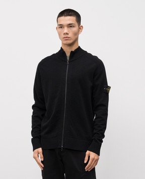 Stone Island Черный кардиган из шерсти с логотипом патча K2S155100044S00B4