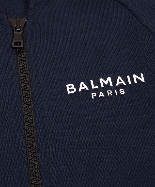 Balmain Детская синяя спортивная куртка с фактурным логотипом BZ4I30Z31831214 изображение 3