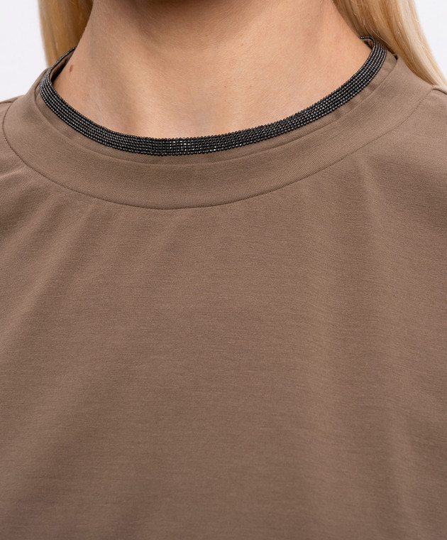 Brunello Cucinelli Коричнева футболка з ефектом накладання шарів MPT18BD200 зображення 5
