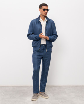 Enrico Mandelli Синие брюки из шерсти, шелка и льна GYM02B5315