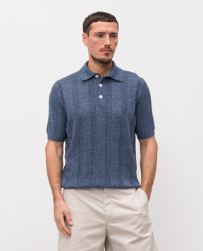 Brunello Cucinelli Синее поло с льном M2L707815
