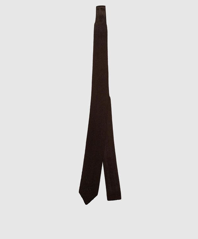 Brunello Cucinelli Коричневый галстук из шелка в узор MY8650018 изображение 3