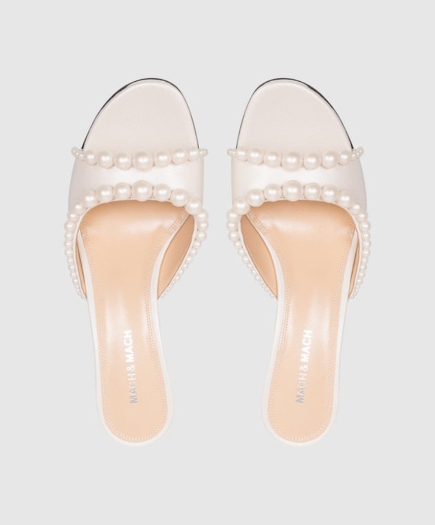 Mach&Mach Білі шкіряні мюлі Sirene з намистинами S107465DOU зображення 4