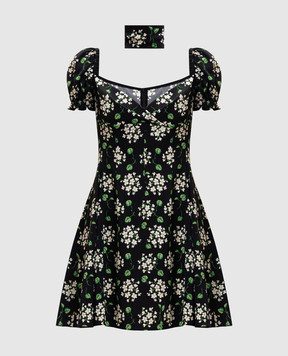 Dolce&Gabbana Чорна сукня міні із шовку в принт F659HTFSA85