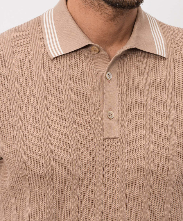 Brunello Cucinelli Коричневое поло с контрастными полосками M29204205P изображение 5