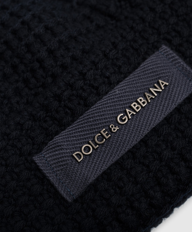 Dolce&Gabbana Синя шапка-біні з вовни з нашивкою логотипа GX46KTJDVLP зображення 4