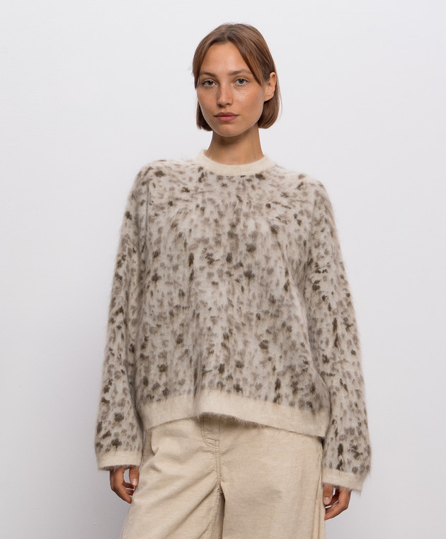 Brunello Cucinelli Бежевий светр з вовною в леопардовий принт M2I242500P зображення 3