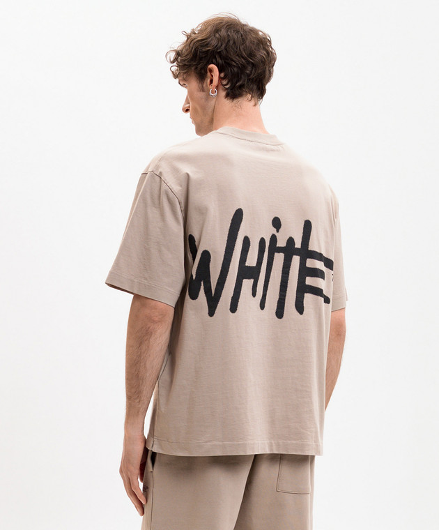 Off-White Бежева футболка з принтом логотипа Spray 44MAA120S26J00T зображення 4