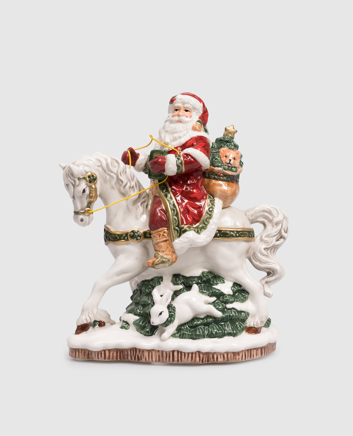 

Музыкальная статуэтка Санта-Клауса на лошади из керамики, Разноцветный, Декор