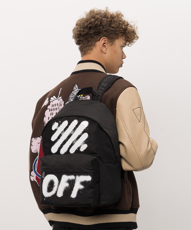 Off-White Чорний рюкзак з принтом Diag Spray OWMNB13F26FB01 зображення 2