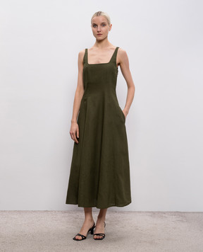 Twinset Сукня міді кольору хакі з льоном 261TF2021