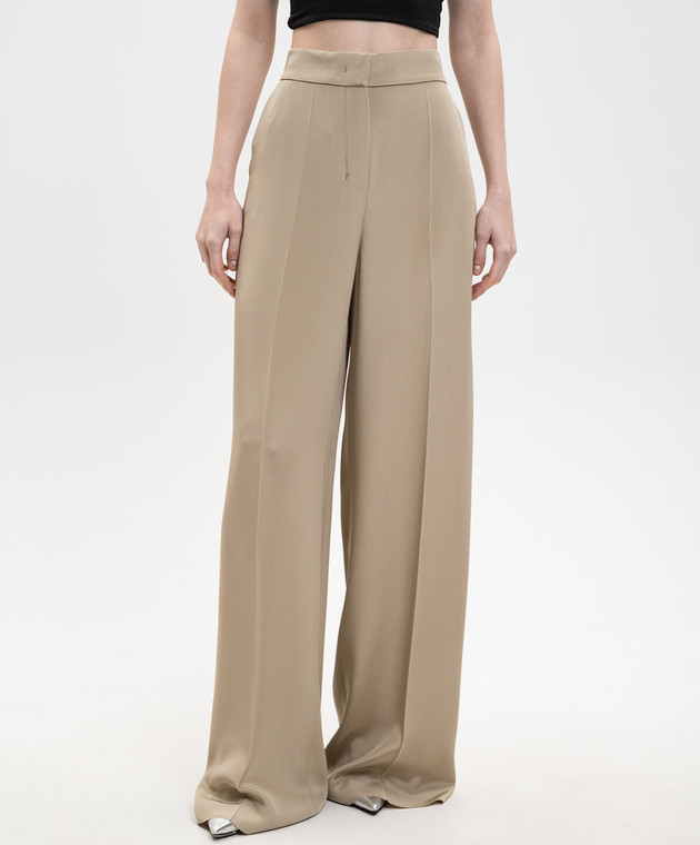 Max Mara Брюки цвета хаки PALANCA из шелка MXEPALANCA изображение 3