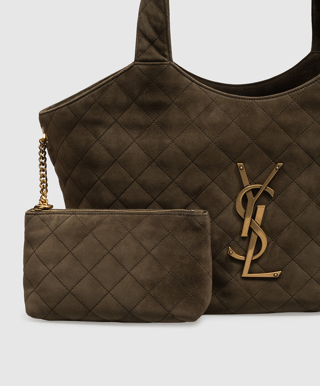 Saint Laurent Замшевая сумка-тоут ICARE цвета хаки 871494AAF9P изображение 4