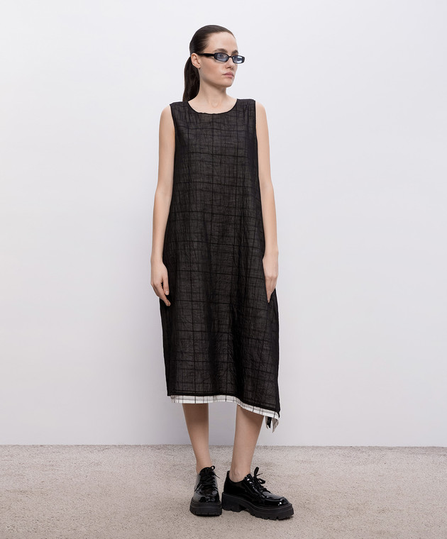 Y`S Yamamoto Чорна сукня з льоном подвійної конструкції YKD16800 зображення 2