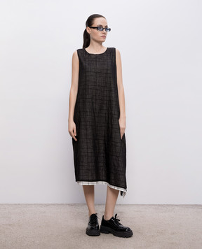 Y`S Yamamoto Чорна сукня з льоном подвійної конструкції YKD16800