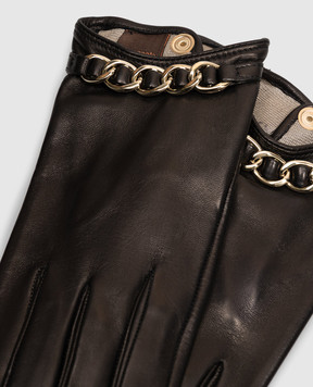 Sermoneta Gloves Чорні шкіряні рукавички з ланцюжком AN07FCATENACH