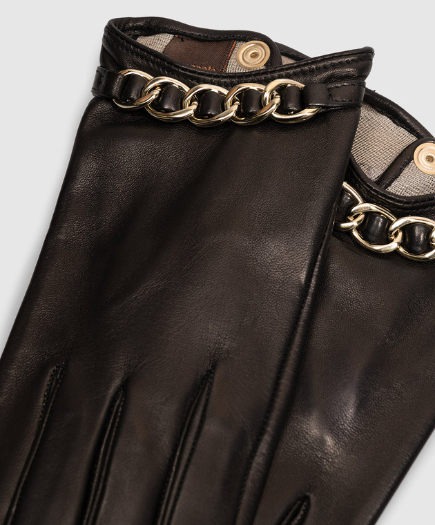 Sermoneta Gloves Чорні шкіряні рукавички з ланцюжком AN07FCATENACH зображення 3