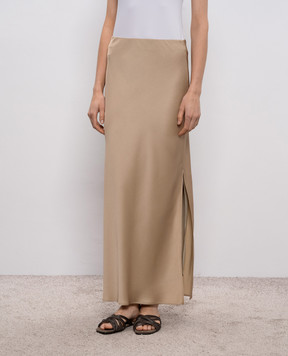 Brunello Cucinelli Бежевая юбка макси с разрезами M0H38G3396
