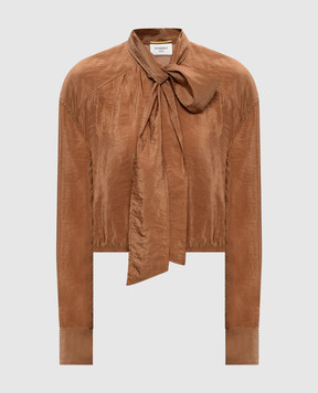 Saint Laurent Коричнева блуза з ефектом жатки 856436Y3K31