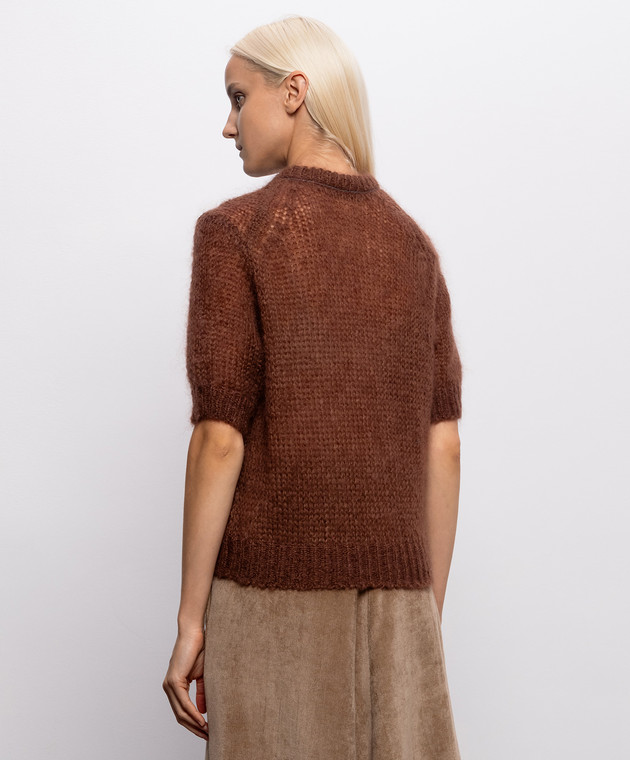 Brunello Cucinelli Коричневый свитер из кашемира и шелка с короткими рукавами MLC349310P изображение 4