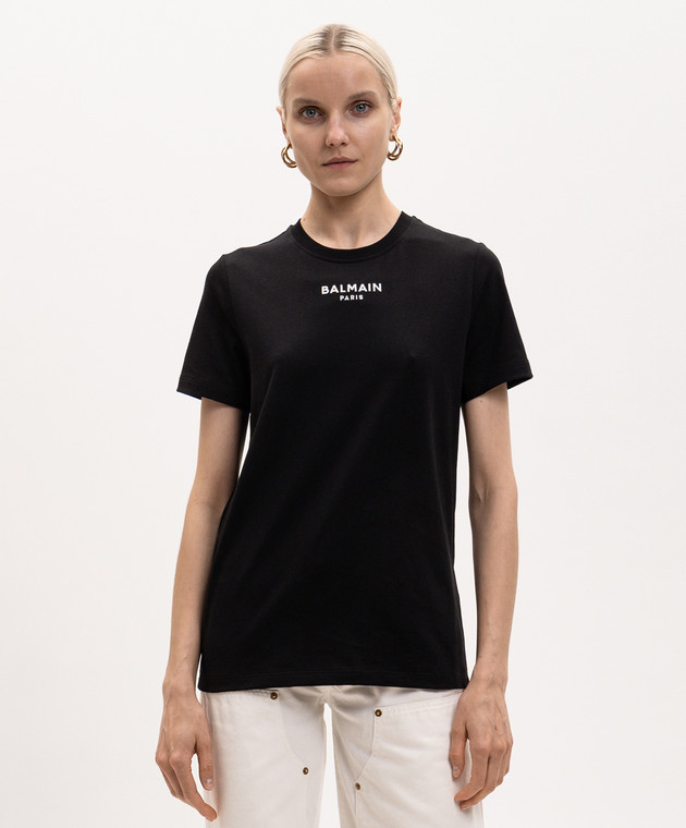 Balmain Черная футболка с вышивкой логотипа HF1EF000BD10 изображение 3