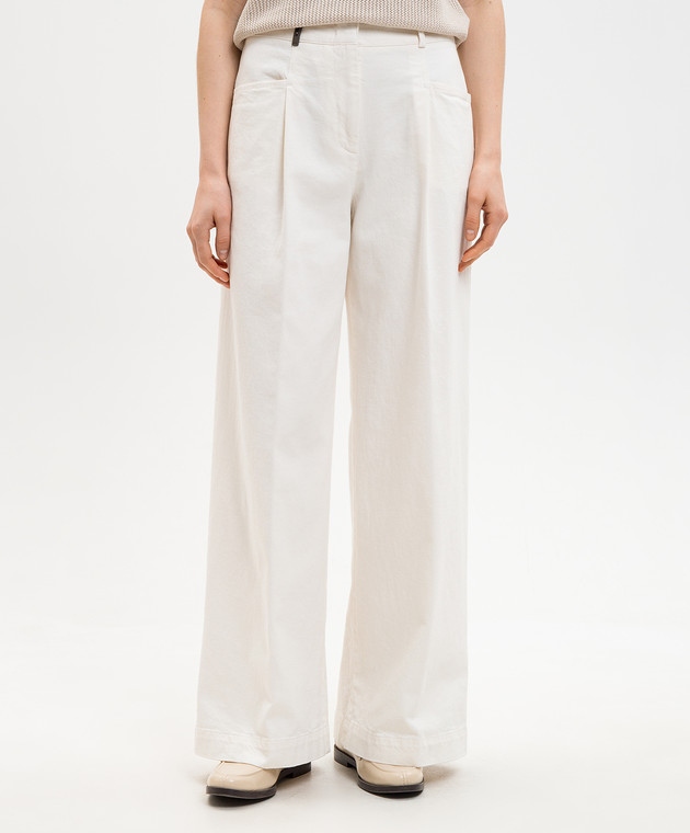 Peserico Штани з брендовою нашивкою кольору айворі P04726TS07956 зображення 3