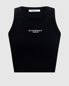 Givenchy Чорний топ в рубчик з логотипом BW70FNP7BR