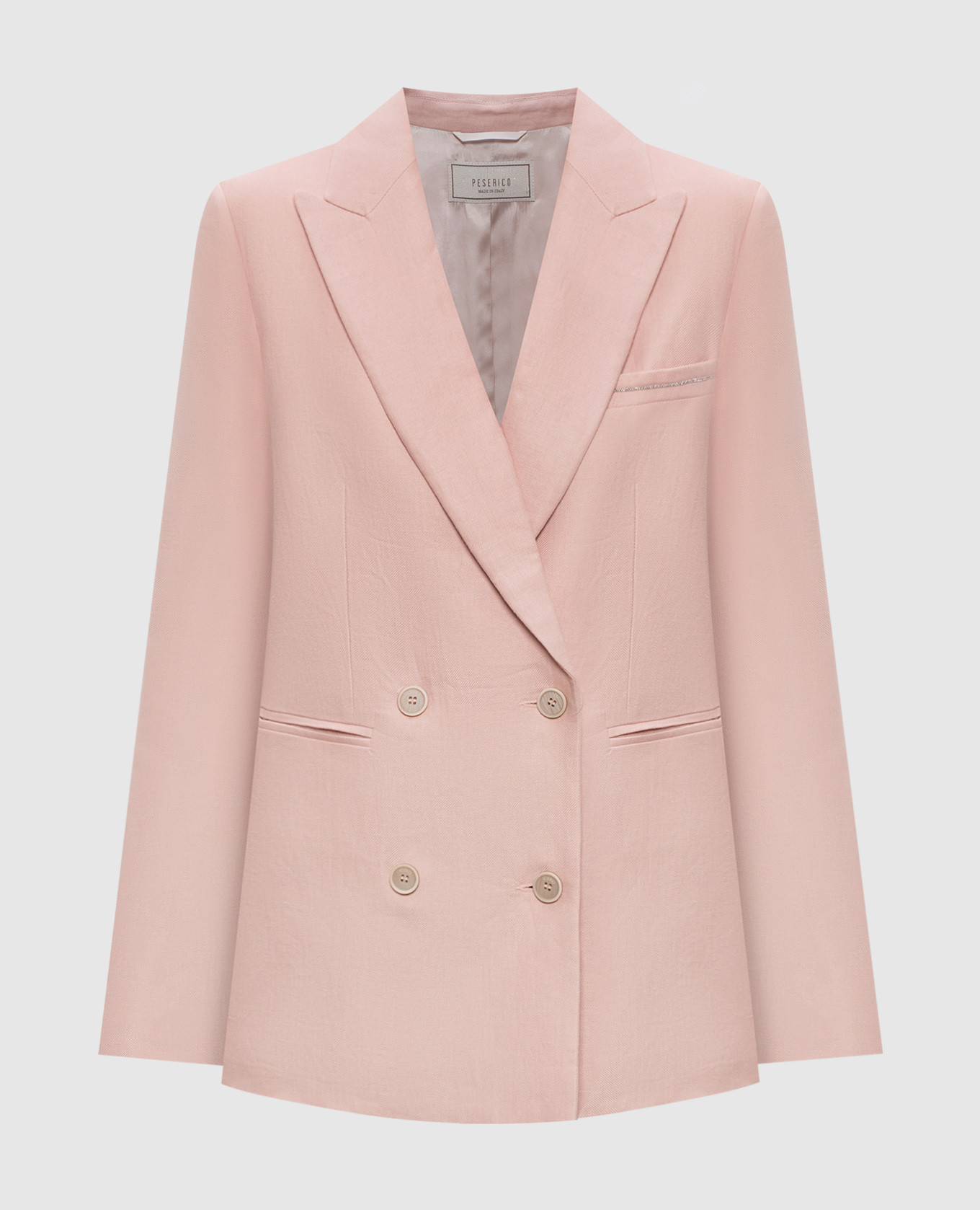 Розовый двубортный жилет из льна с цепочкой мониль