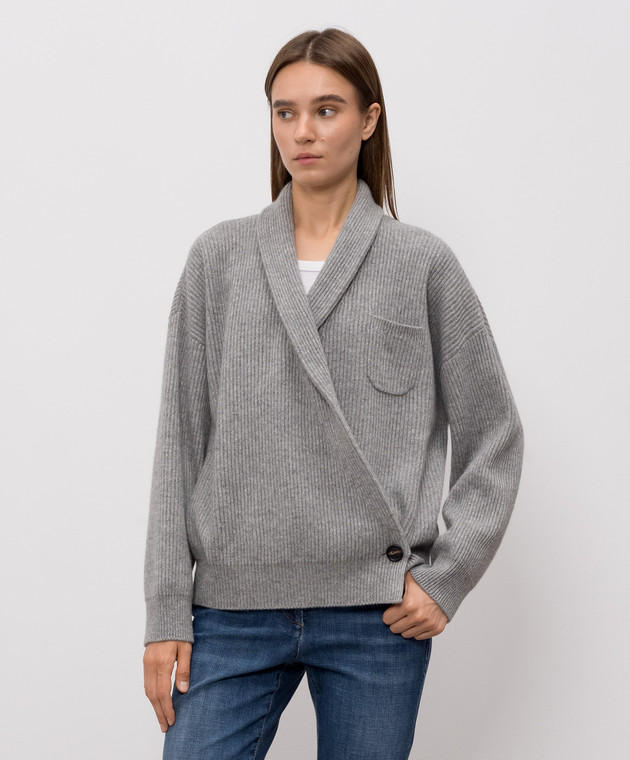 Brunello Cucinelli Сірий кардиган з кашеміру M12724306P зображення 3