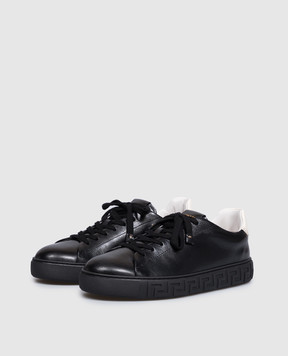 Versace Чорні шкіряні кеди Greca з логотипом 10242061A18384