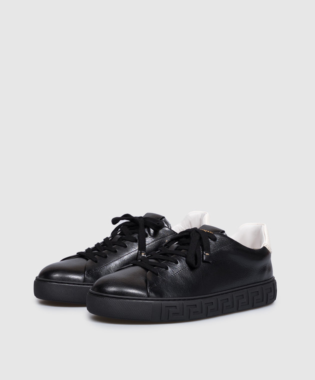 Versace Чорні шкіряні кеди Greca з логотипом 10242061A18384 зображення 2