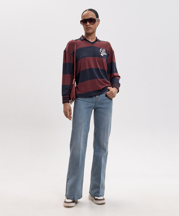 Off-White Пуловер в смужку з коміром-поло 2FB00482T зображення 2