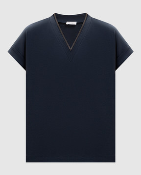 Brunello Cucinelli Синя футболка з ланцюжком моніль MPT18BD222