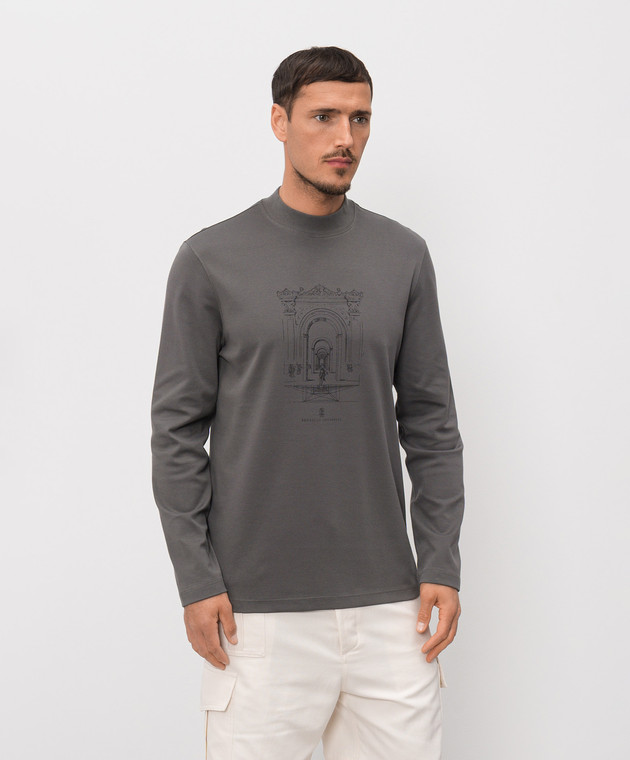 Brunello Cucinelli Серый лонгслив с принтом ML8241357P изображение 3