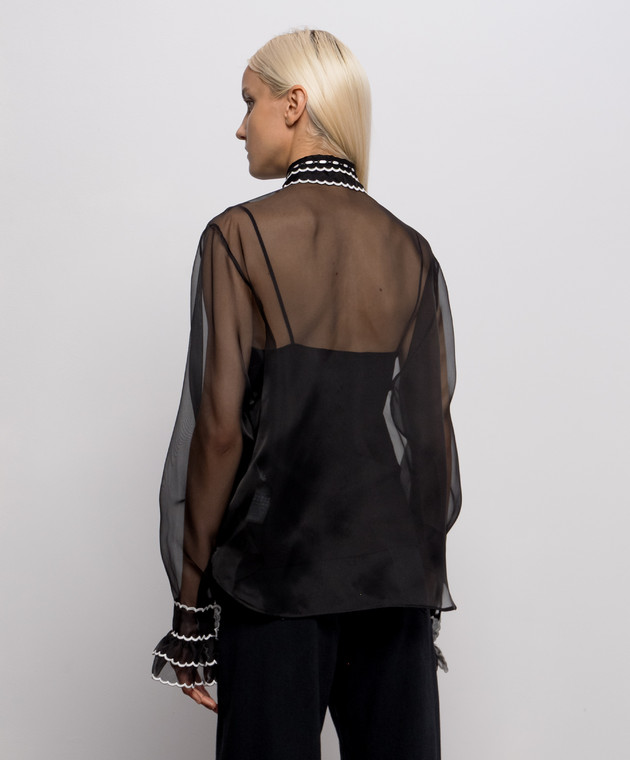 Ermanno Scervino Черная блуза из шелка с контрастной вышивкой D492K350CSAPORG изображение 4