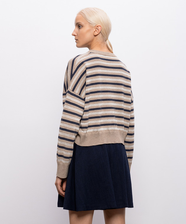 Brunello Cucinelli Бежевый свитер из шерсти, кашемира и шелка в полоску M16221900P изображение 4