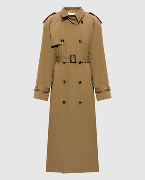 Saint Laurent Коричневый двубортный тренч с шелком 851259Y6J95