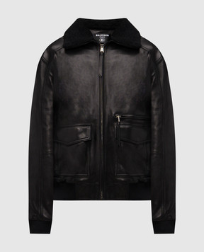 Balmain Чорна шкіряна куртка з хутром FH0TF998LC62