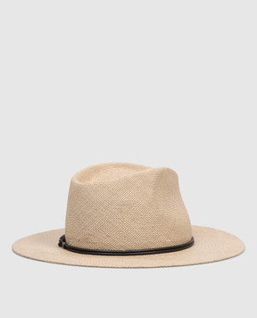 Brunello Cucinelli Бежевий солом'яний капелюх-федора з ланцюжком моніль MCAP90036