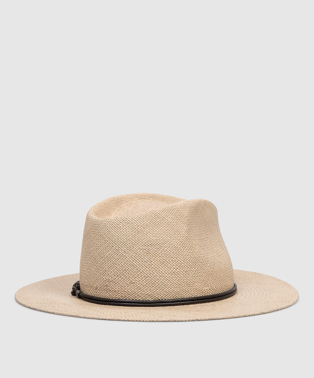 Brunello Cucinelli Бежевий солом'яний капелюх-федора з ланцюжком моніль MCAP90036 зображення 3