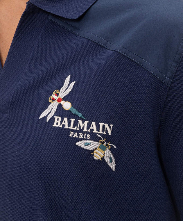Balmain Синє поло з вишивкою логотипа HH1GC060BD77 зображення 5