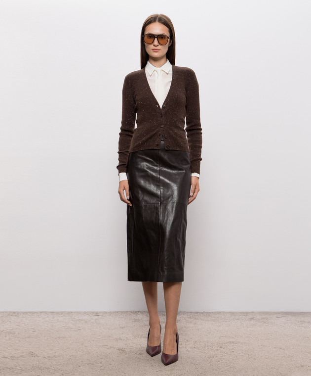 Brunello Cucinelli Коричневий кардиган з кашеміром в рубчик M9A822206 зображення 2