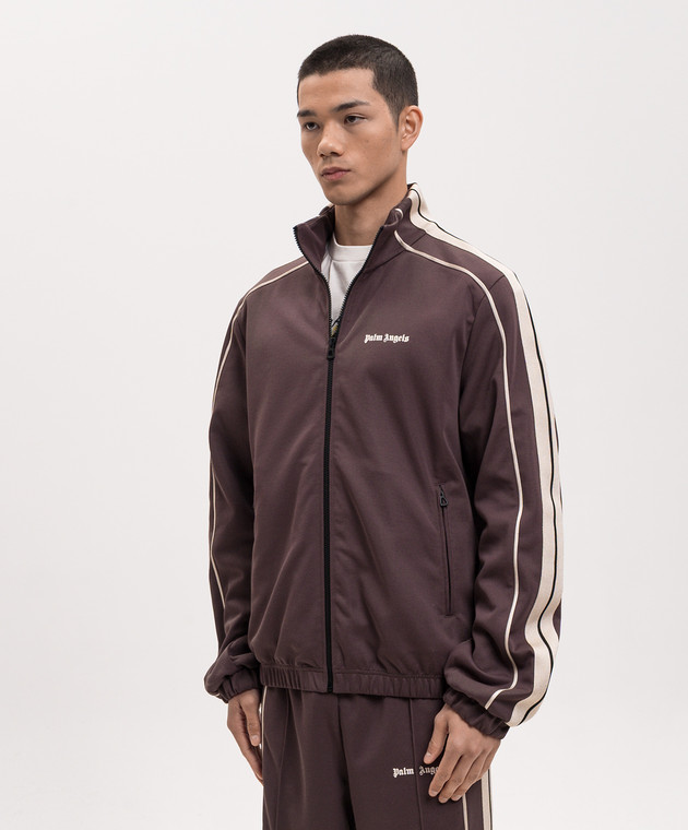 Palm Angels Коричнева спортивна куртка з принтом логотипа PMBD08NS26FAB001 зображення 3