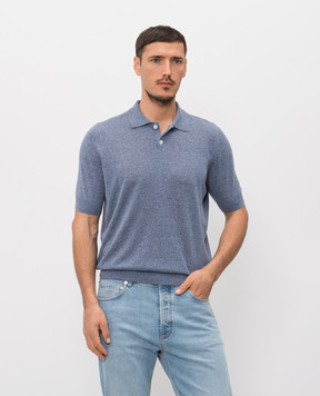 Brunello Cucinelli Голубое поло из льна и шелка MSL806105