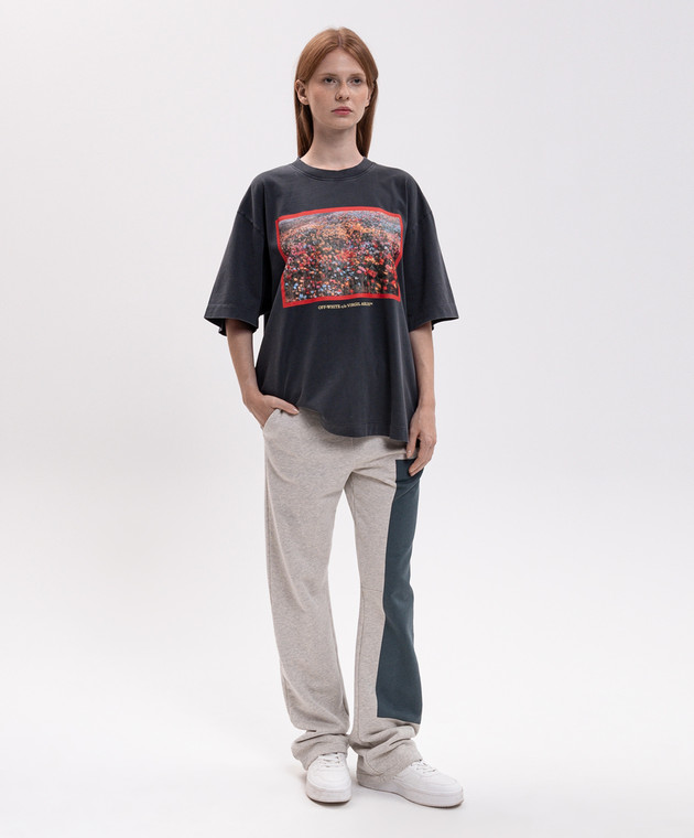 Off-White Серая футболка с принтом Flowers field 2FA00436T изображение 2