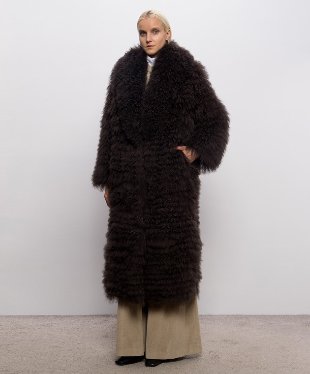 Simonetta Ravizza Коричневая двусторонняя шуба Julia F06CO199MG3R изображение 4