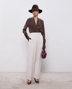 Brunello Cucinelli Коричневый боди из шелка MB993ED612